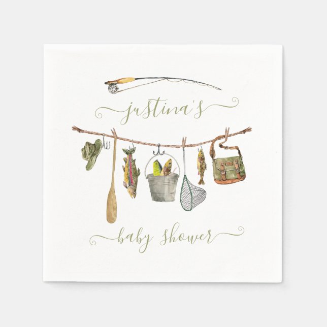 Fishing Reel Baby Shower Clothesline Napkins (Front)