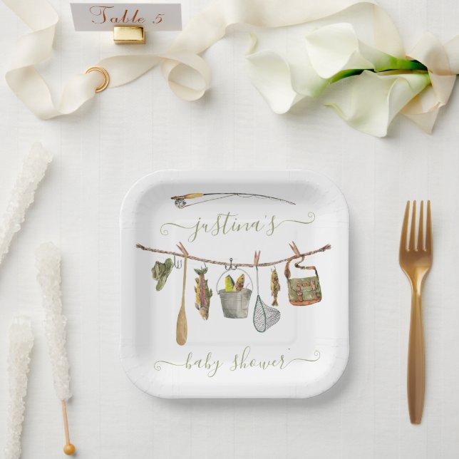 Fishing Reel Baby Shower Clothesline Paper Plates (Wedding)