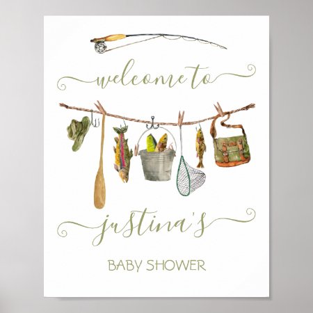 Fishing Reel Baby Shower Clothesline Poster