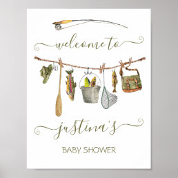 Fishing Reel Baby Shower Clothesline Poster