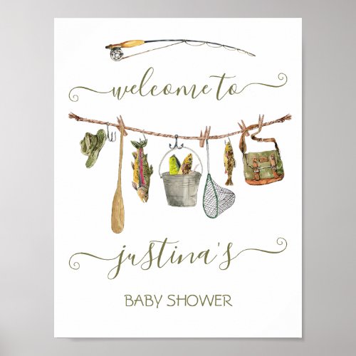 Fishing Reel Baby Shower Clothesline Poster