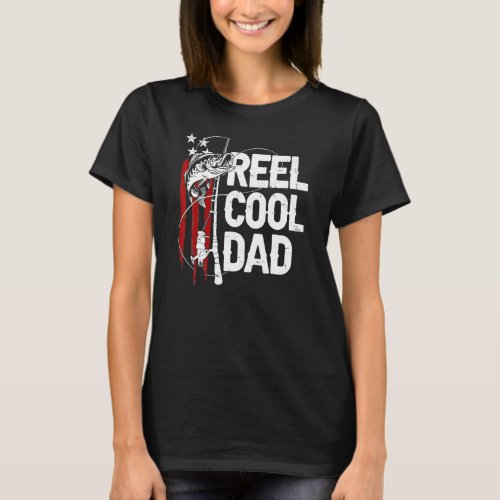 Fishing Reel Cool Dad Daddy Fisherman Usa Flag Fat T_Shirt