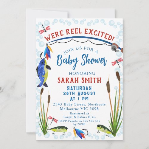 Fishing Reel Excited Baby Shower Invitation