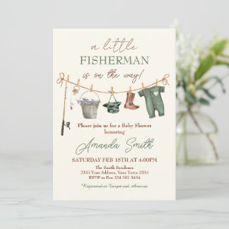 Fishing Reel Excited Boy Baby Shower Invitation
