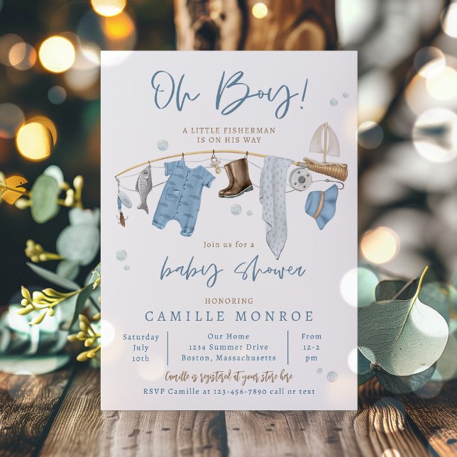 Fishing Reel Excited Boy Baby Shower Invitation (Creator Uploaded)