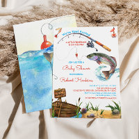 Fishing Reel Excited Boy Baby Shower Invitation