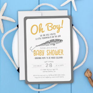Fishing Reel Excited Oh Boy Baby Shower Invitation