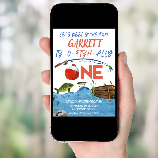 Fishing Reel In Fun Ofishally One 1st Birthday Invitation (Front Digital)