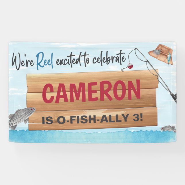 Fishing Reel in some fun, Any Age Birthday Party Banner (Horizontal)
