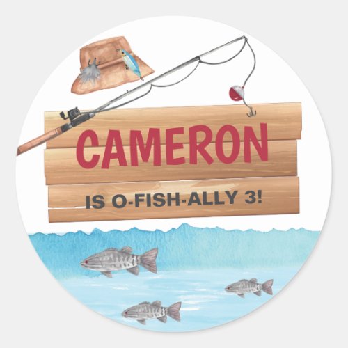 Fishing Reel in some fun Any Age Birthday Party Classic Round Sticker