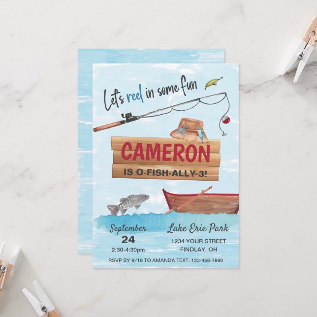 Fishing Reel in some fun, Any Age Birthday Party Invitation (Front/Back In Situ)