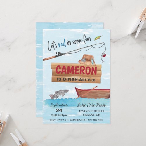 Fishing Reel in some fun Any Age Birthday Party Invitation