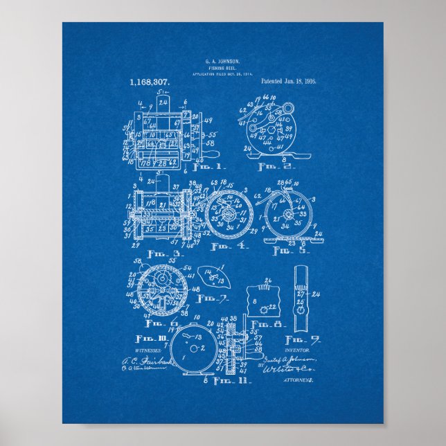 Fishing-reel Patent - Blueprint Poster (Front)