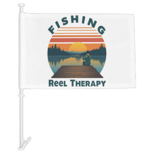 Fishing Reel Therapy Dad Car Flag