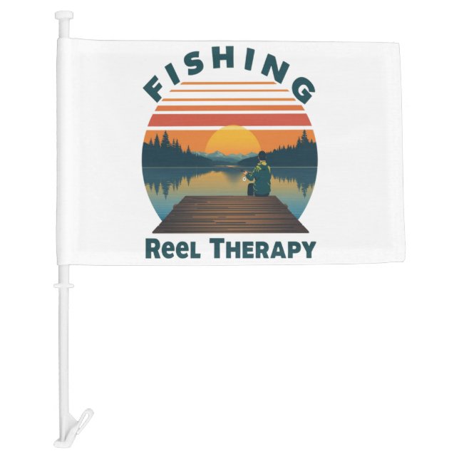 Fishing Reel Therapy Dad Car Flag (Front)