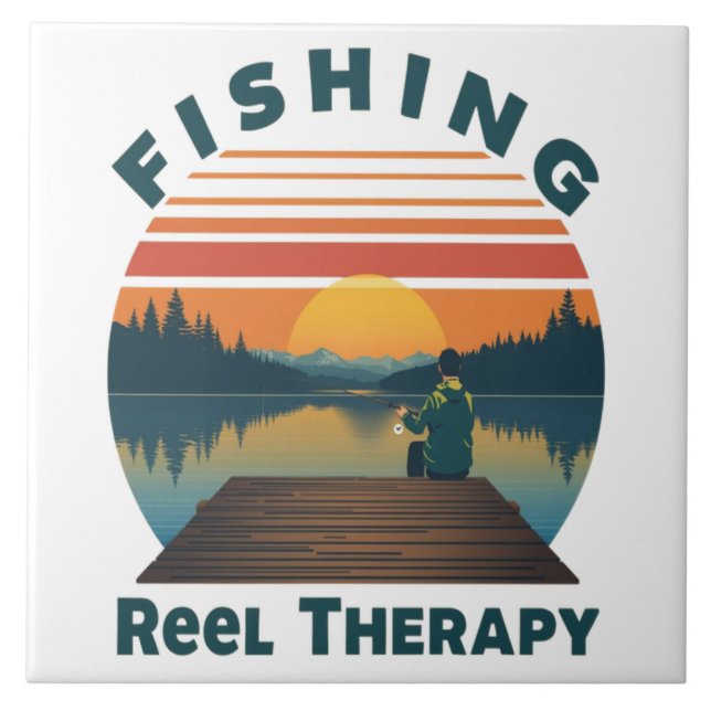 Fishing Reel Therapy Dad Ceramic Tile (Front)