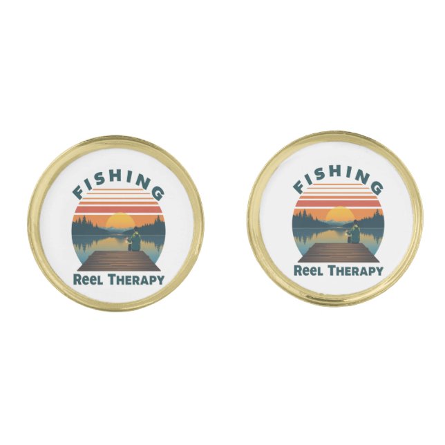 Fishing Reel Therapy Dad Cufflinks (Front)