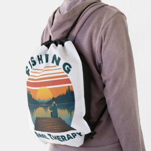 Fishing Reel Therapy Dad Drawstring Bag