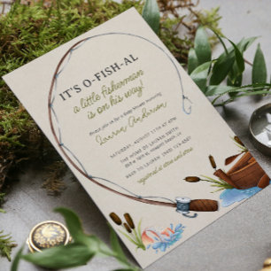 Fishing Reel Watercolor Boy Baby Shower Invitation