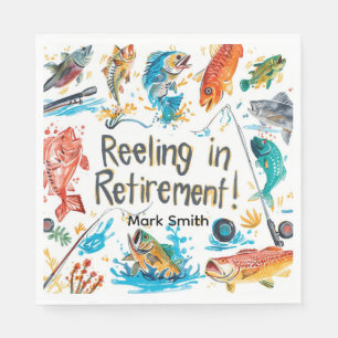 Fishing Reeling in Retirement Party watercolor  Napkins
