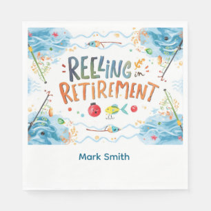 Fishing Reeling in Retirement Party watercolor Napkins