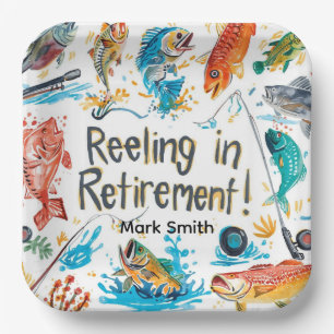 Fishing Reeling in Retirement Party watercolor Paper Plates