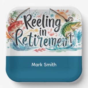 Fishing Reeling in Retirement Party watercolor Paper Plates