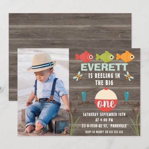 Fishing reeling in the big one birthday invitation