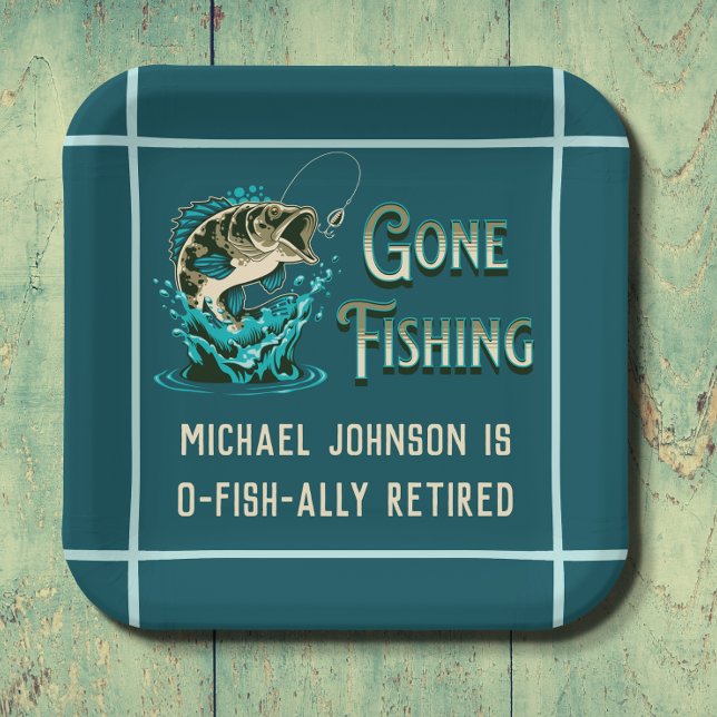Fishing Retirement Party - Gone Fishing Invitation Paper Plates (Creator Uploaded)