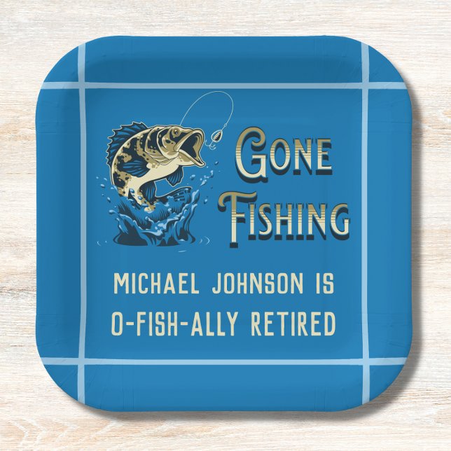 Fishing Retirement Party - Gone Fishing Invitation Paper Plates (Creator Uploaded)