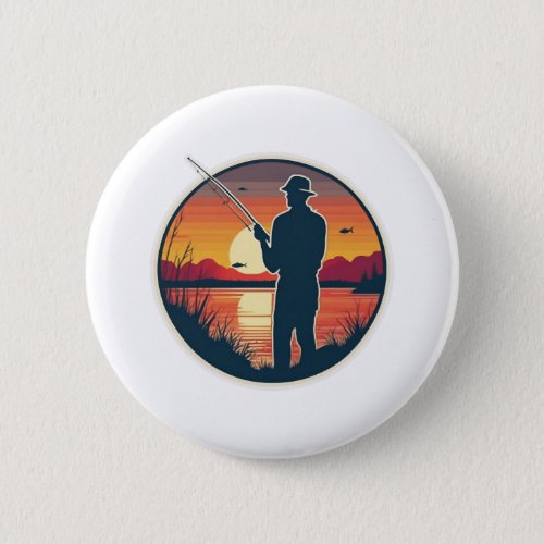 Fishing Retro Fishing Fish Sea Sunset Button