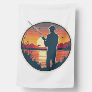 Fishing Retro Fishing Fish Sea Sunset House Flag