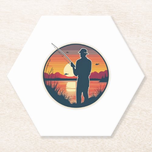 Fishing Retro Fishing Fish Sea Sunset Paper Coaster