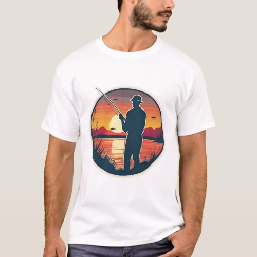 Fishing Retro Fishing Fish Sea Sunset T_Shirt