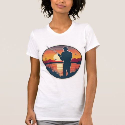 Fishing Retro Fishing Fish Sea Sunset T_Shirt