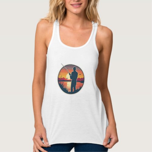 Fishing Retro Fishing Fish Sea Sunset Tank Top