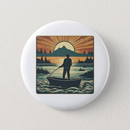 Fishing Retro Fishing Fish Sunset Boat Button