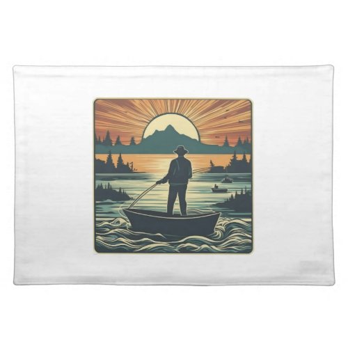 Fishing Retro Fishing Fish Sunset Boat Cloth Placemat