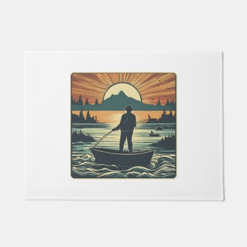 Fishing Retro Fishing Fish Sunset Boat Doormat