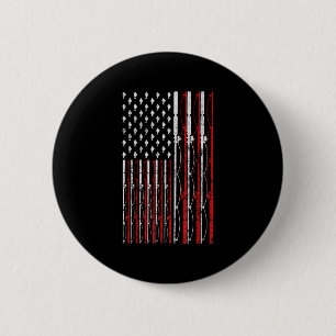 Fishing Rod American Flag Funny Vintage Fishing Button