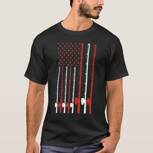 Fishing Rod American Flag T-Shirt (Front)