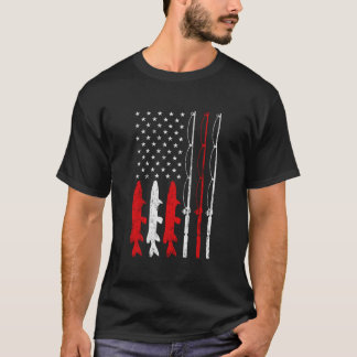 Fishing Rod American Flag Vintage Fishing Gift For T-Shirt