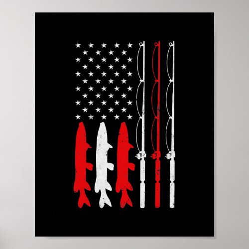 Fishing Rod American Flag Vintage Fishing gift Poster