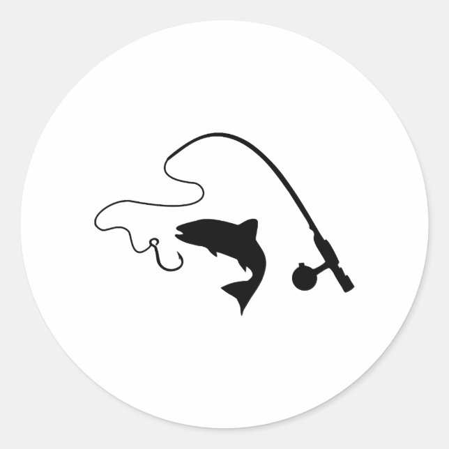 Fishing rod and fish, fishing classic round sticker (Front)