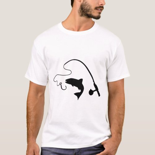 Fishing rod and fish fishing T_Shirt