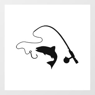 Fishing rod and fish, fishing wall decal