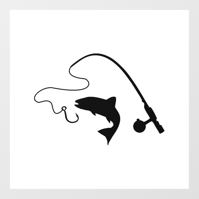 Fishing rod and fish, fishing wall decal  (Front)