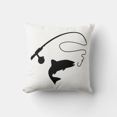 Fishing rod and fish throw pillow