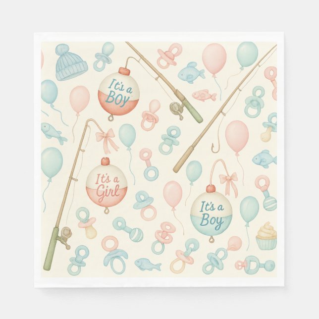 Fishing rod Baby reveal  for Fishing lovers  Napkins (Front)