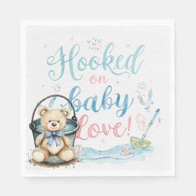 Fishing rod Baby reveal  for Fishing lovers  Napkins (Front)